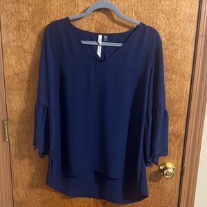 NY Collection Navy Blouse with Bell Sleeves